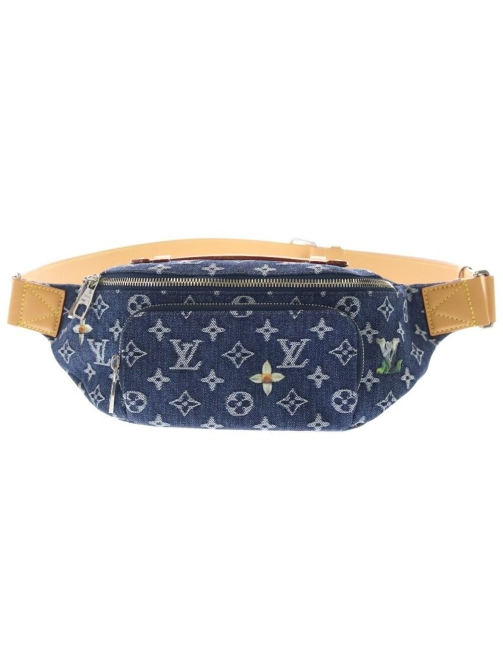 Louis Vuitton Monogram Flower Denim Rush Bum Bag Indigo Blue Brown Leather - Picture 1 of 6